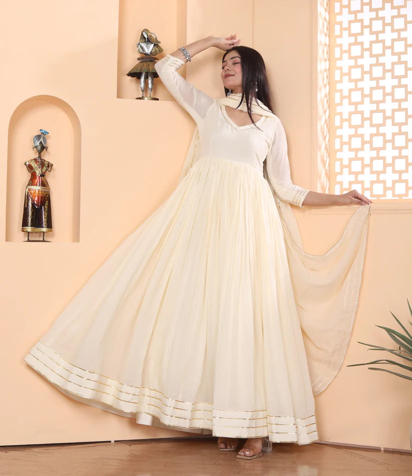 Cream Georgette Anarkali Suit Set