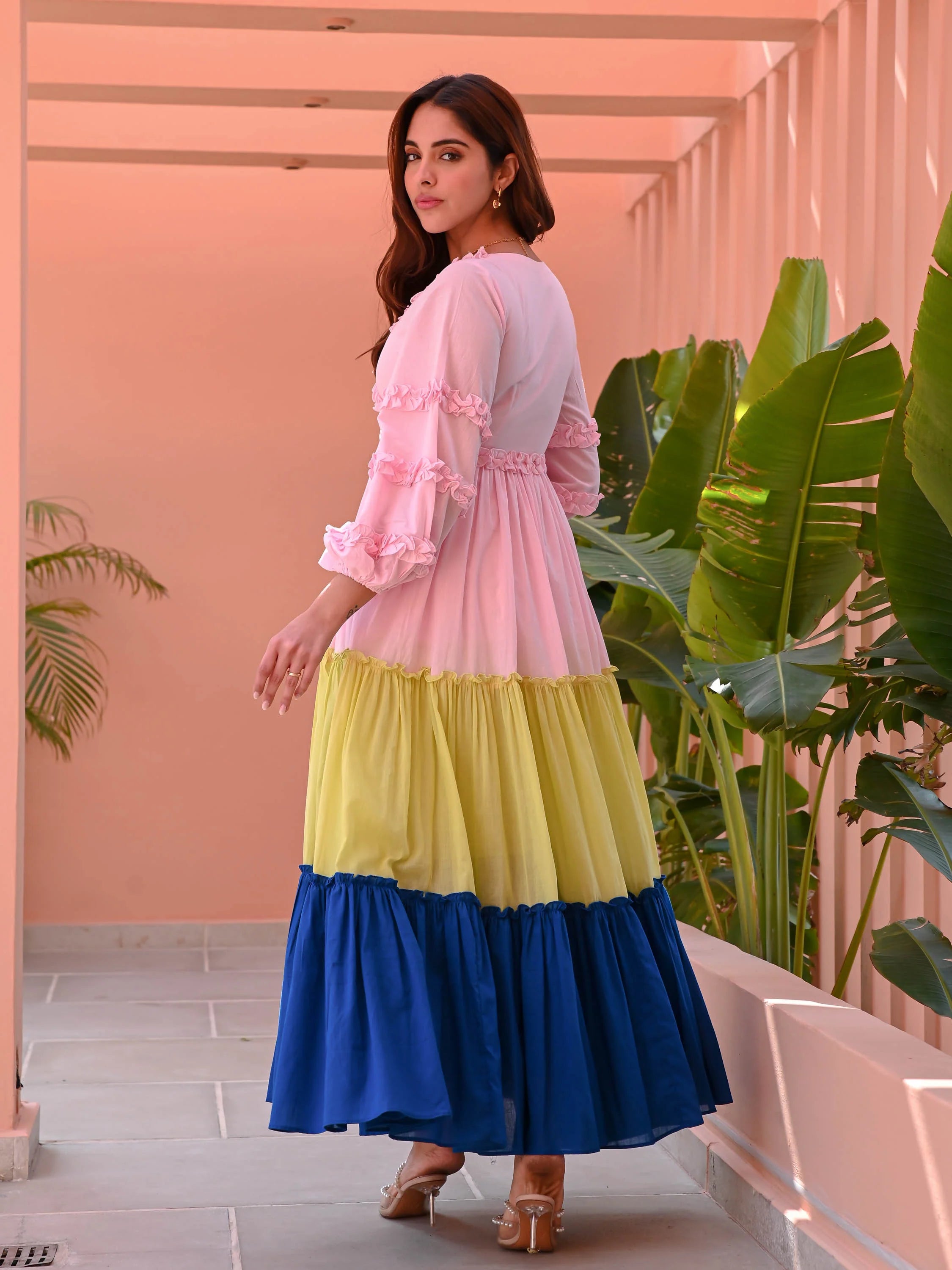 Boshon Multicolored Tiered Cotton Dress