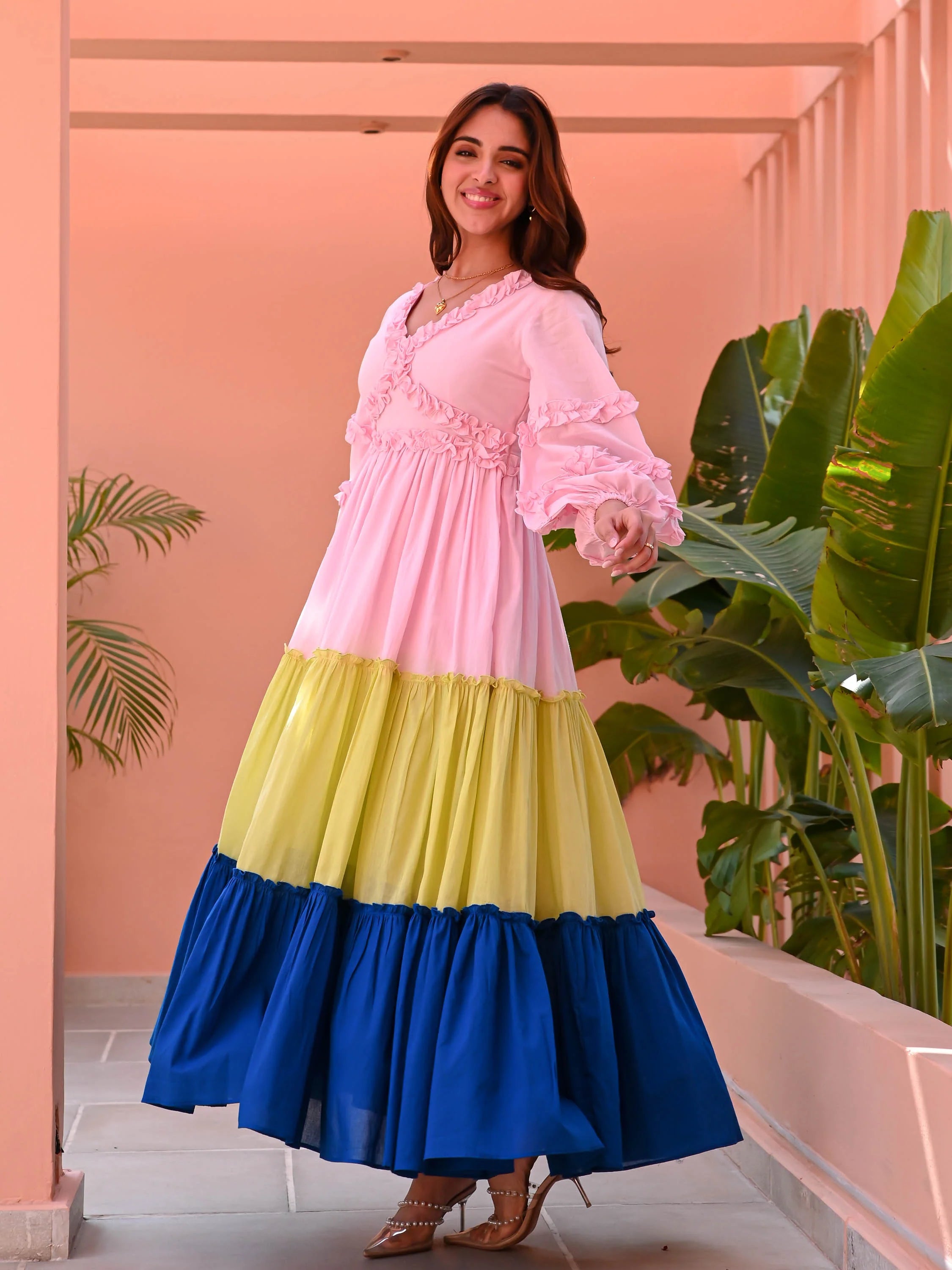 Boshon Multicolored Tiered Cotton Dress