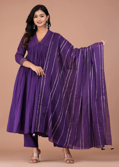 Boshon Purple Mulmul Anarkali Suit Set