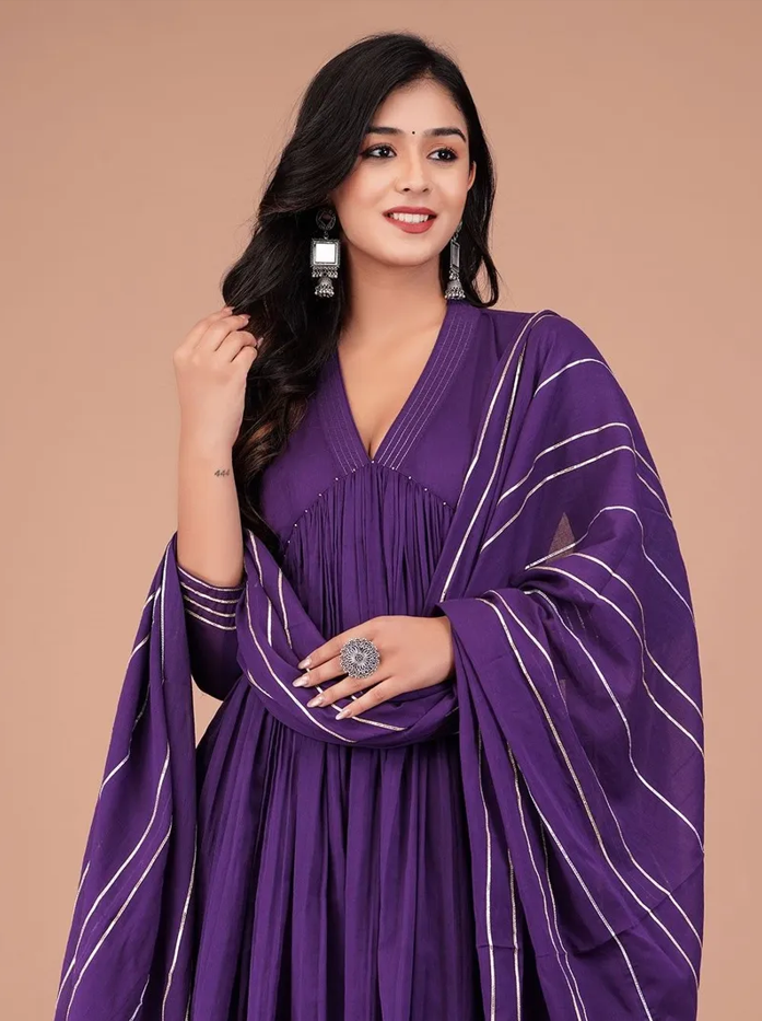 Boshon Purple Mulmul Anarkali Suit Set